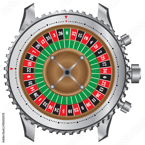 Wheel roulette table in a frame of watches