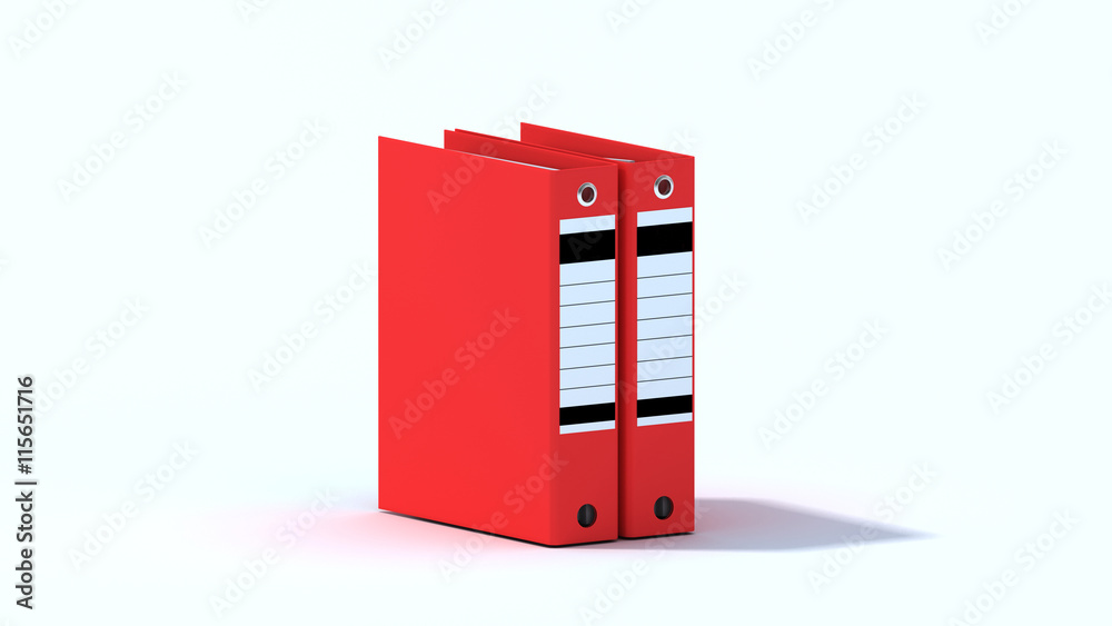 Red folders, office binders isolated on white background