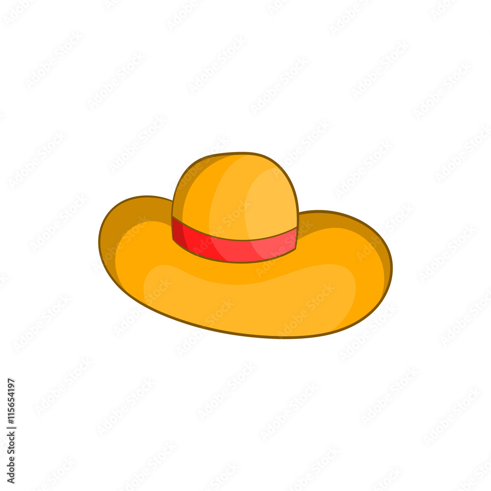 Womens beach hat icon in cartoon style isolated on white background. Headdress symbol Womens beach hat icon in cartoon style isolated on white background. Headdress symbol