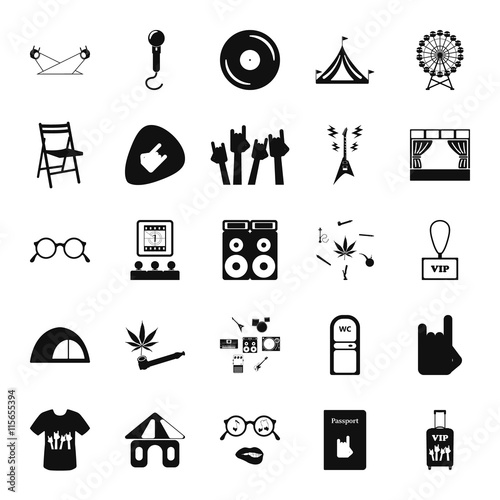 Music festival, live concert simple icon set on background