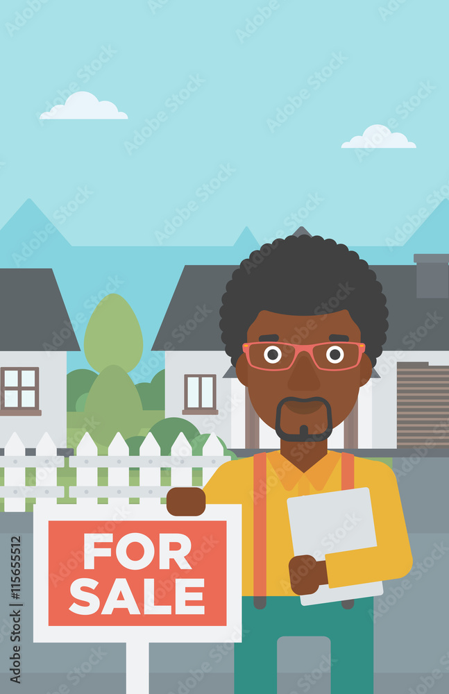 Real estate agent offering house. Real estate agent offering house.