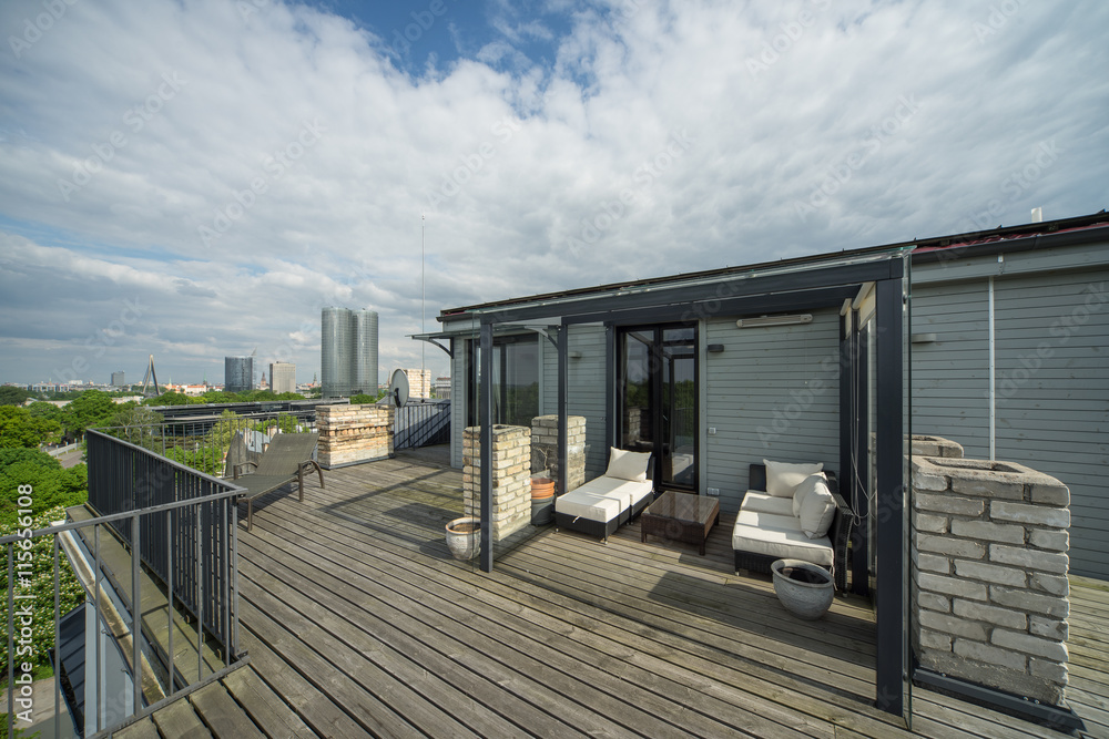 Veranda on the roof. Modern private flat. Veranda on the roof. Modern private flat.
