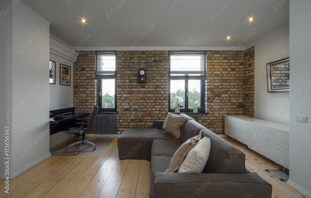 Fototapeta premium Contemporary interior studio, cabinet. Modern interior in privat