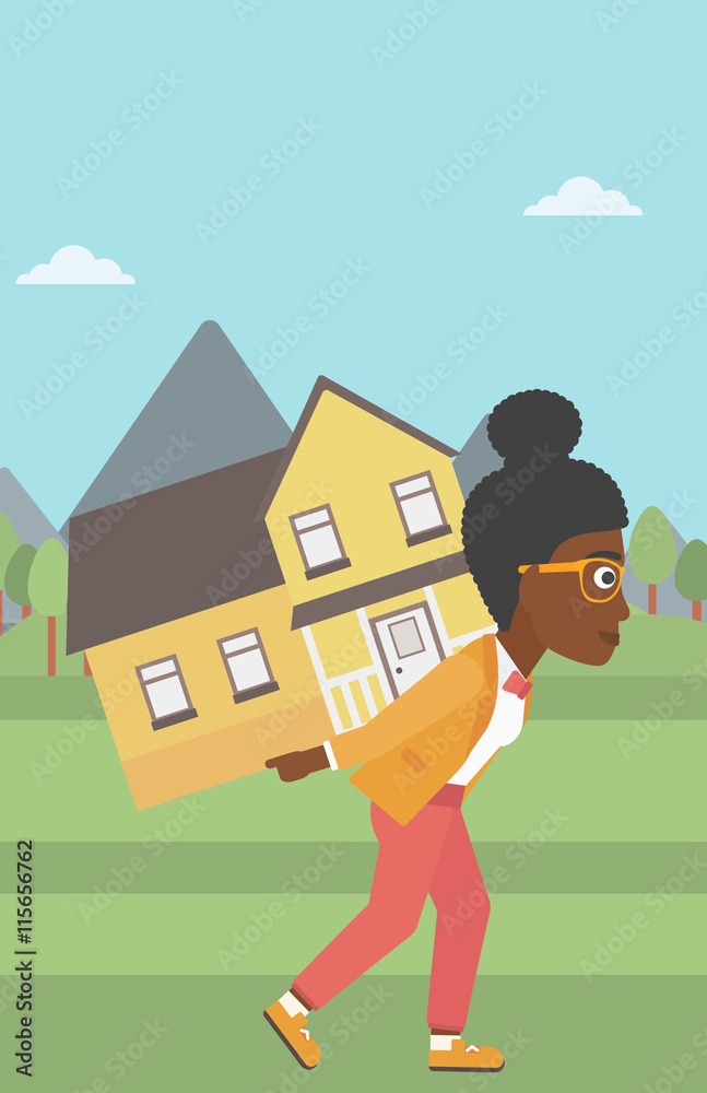 Woman carrying house vector illustration.