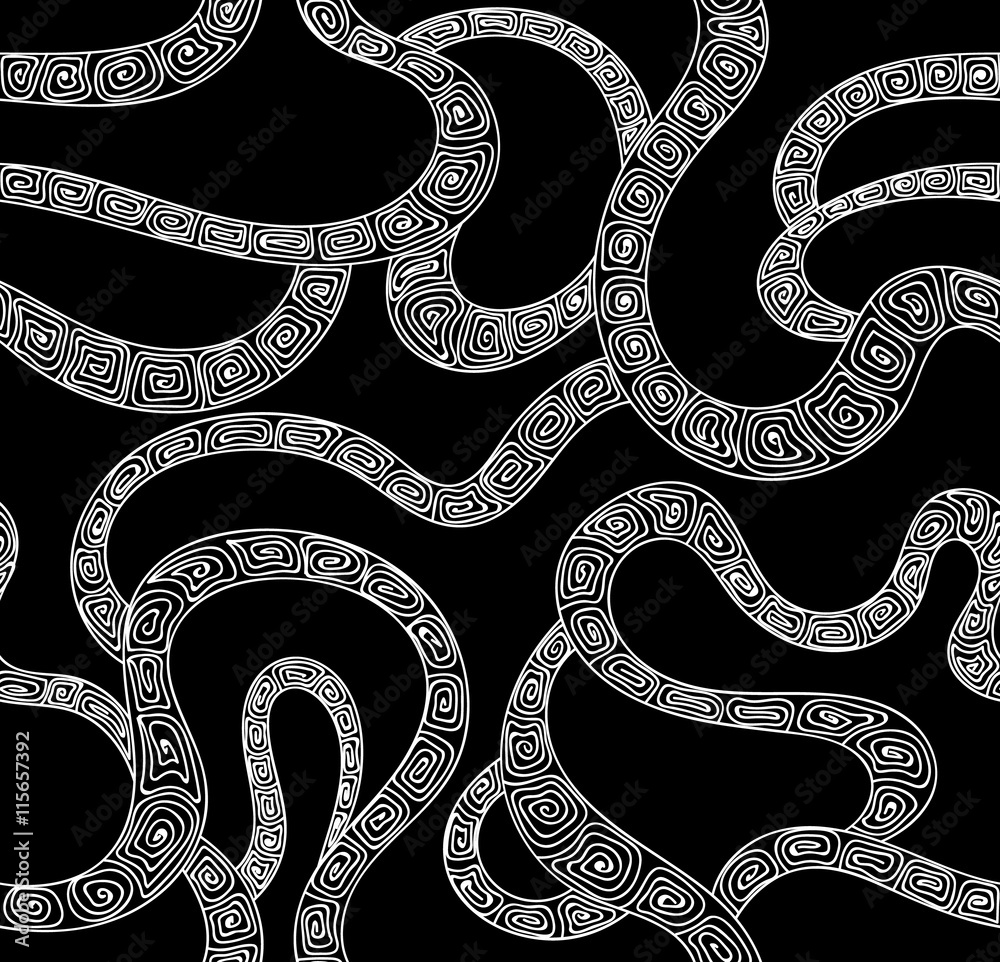 Beautiful abstract vector seamless pattern with curling ornamental crossing lines