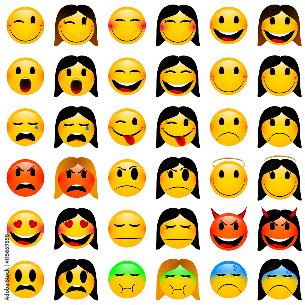 set of emoticons with woman version