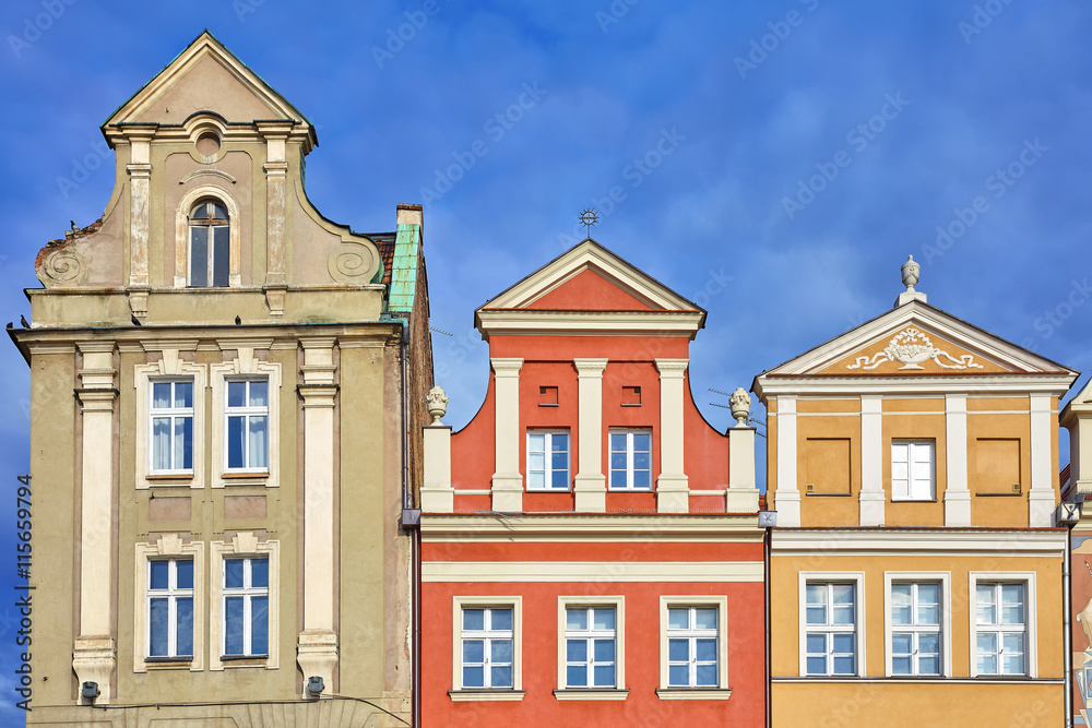 Colorful facades in Poznan Old Market Square.