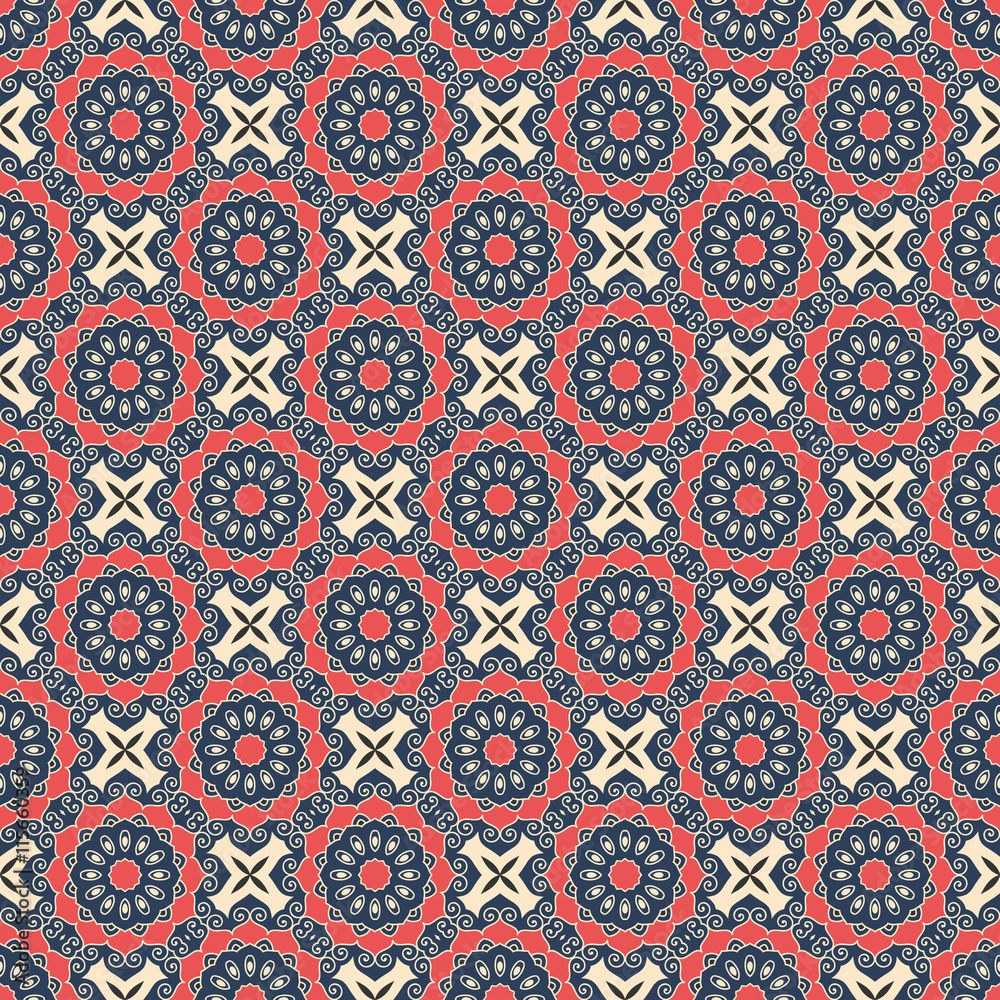 Seamless mandala pattern. Vintage elements in oriental style. Texture for wallpapers, backgrounds and page fill or printing on fabric or paper. Islam, arabic, indian, turkish,ottoman motifs. Vector.