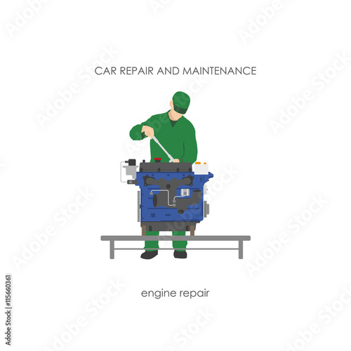 Mechanic in overalls repairing car engine