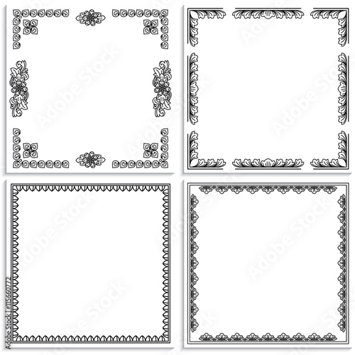 Four frames in balinese style. Stroke lines.