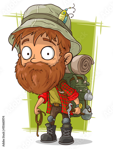 Cartoon bearded man with spoon and piolet
