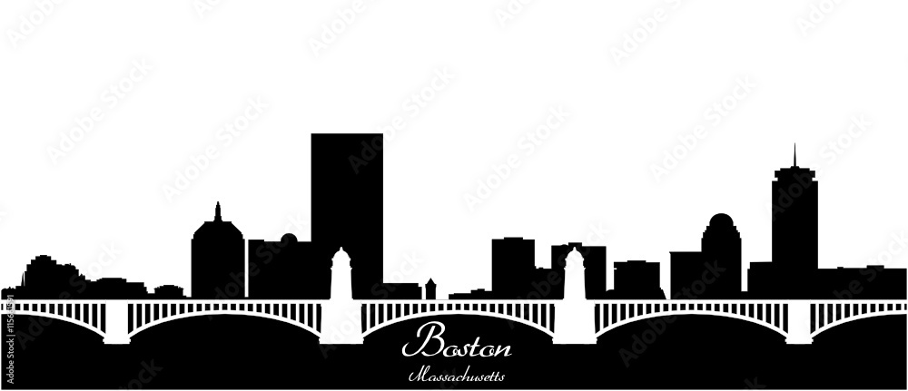 boston city skyline black and white silhouette