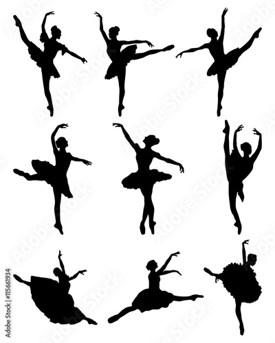 Black silhouettes of ballerinas, vector