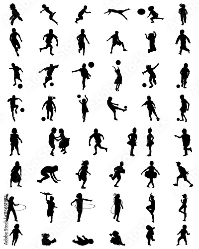 Black silhouettes of children playing  vector