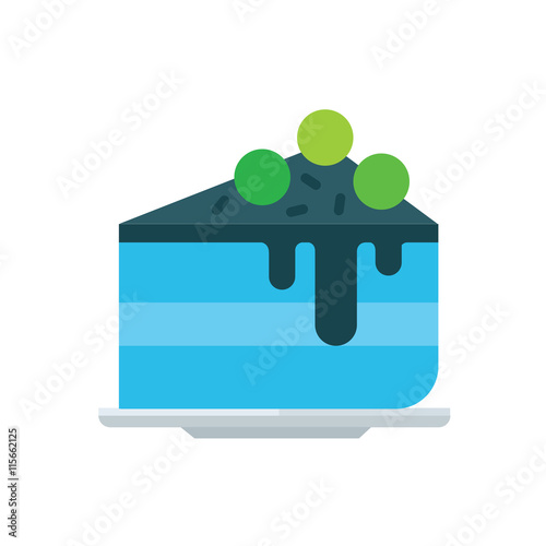 cake flat icon on dish blue tone color