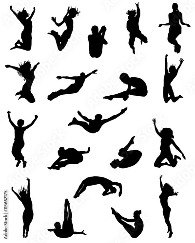 Black silhouette of jumping people, vector