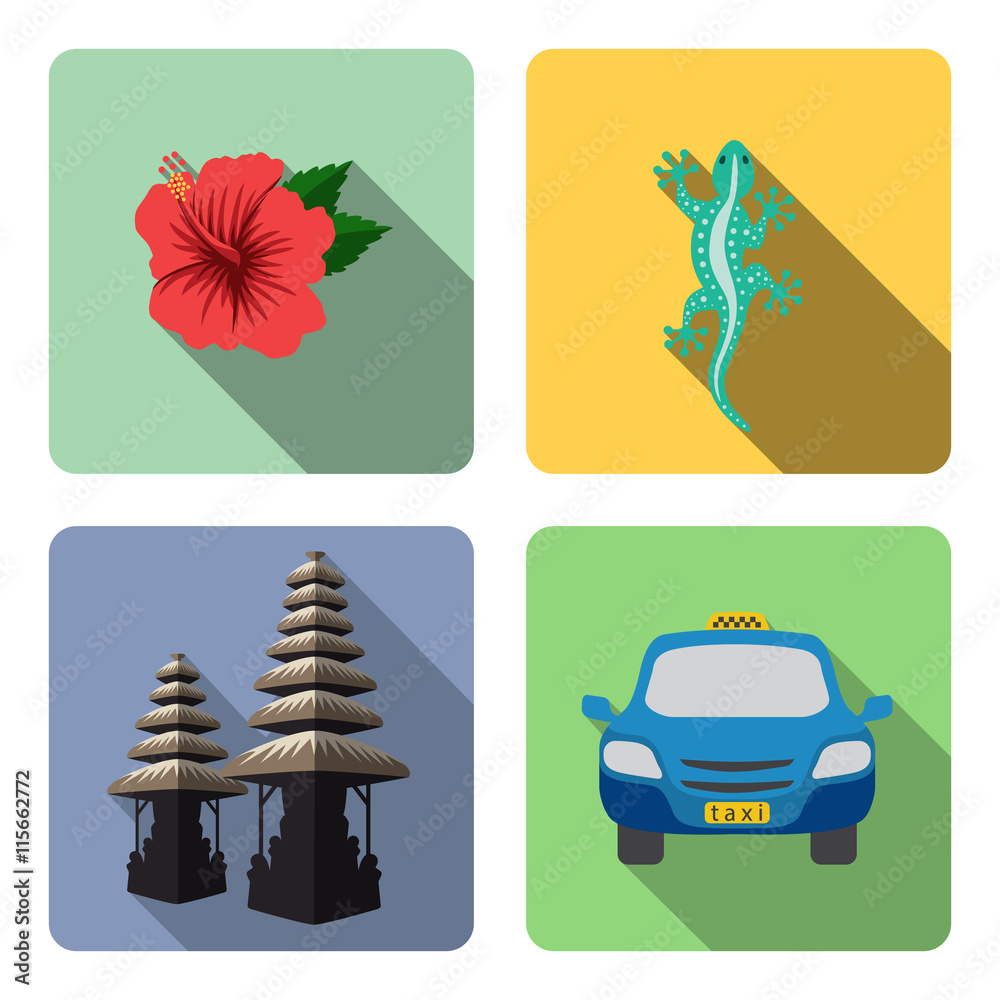 Bali. Set of flat icons.