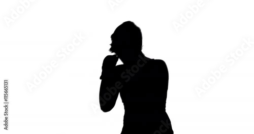 Wallpaper Mural Fit brunette punching in black silhouette on white background Torontodigital.ca