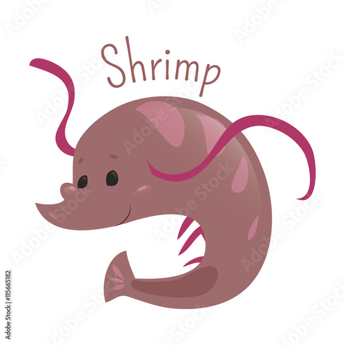 Shrimp isolated. Sticker for kids. Child fun pattern icon.