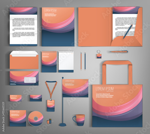 Corporate Identity. Set with wavy stripesl designs. photo