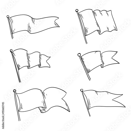Vector set of different flag shapes  set in flat line style