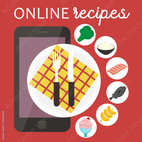 Online cooking recipes application. Vector flat app illustration.