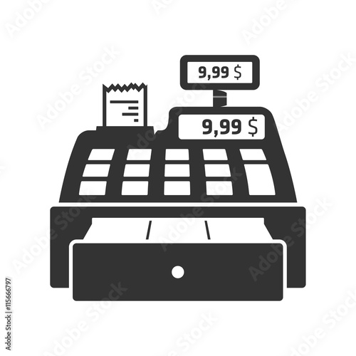 Cash Register Icon, sign. black and white, isolated