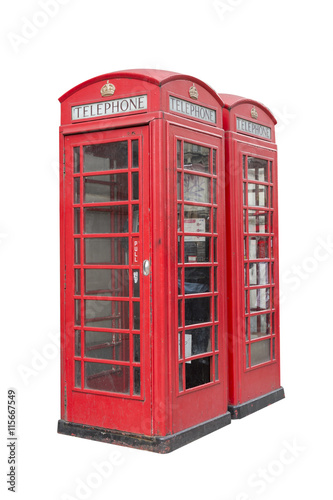 British telephone booths on white