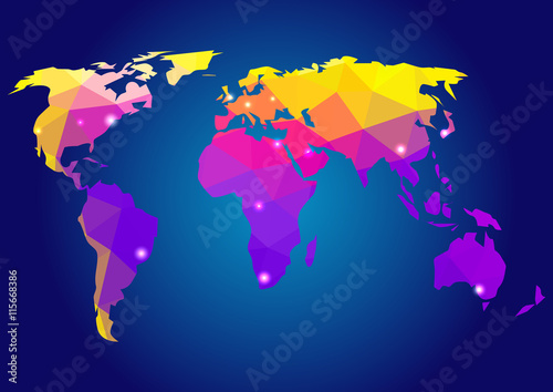 World Map. Map of World. World Map Background in Polygonal Style. Colored Map of the World.