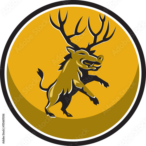 Razorback Antlers Prancing Circle Retro