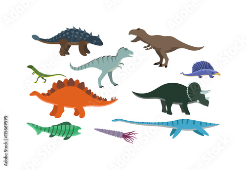 Fototapeta Naklejka Na Ścianę i Meble -  Dinosaur cartoon vector illustration. Cartoon dinosaurs cute monster funny animal and prehistoric character cartoon dinosaur. Cartoon comic tyrannosaurus fantasy dinosaur