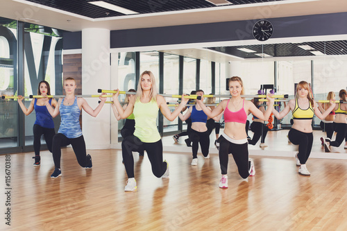 Group of young women in the fitness class