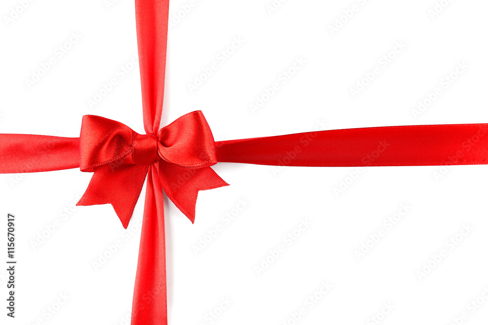Red ribbon with bow-knot on white background Red ribbon with bow-knot on white background