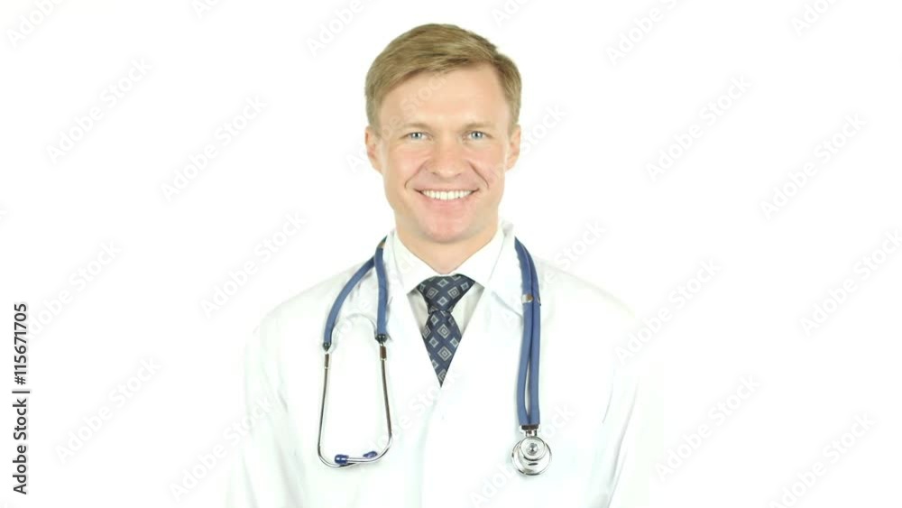 Confident doctor posing and smiling at camera Confident doctor posing and smiling at camera