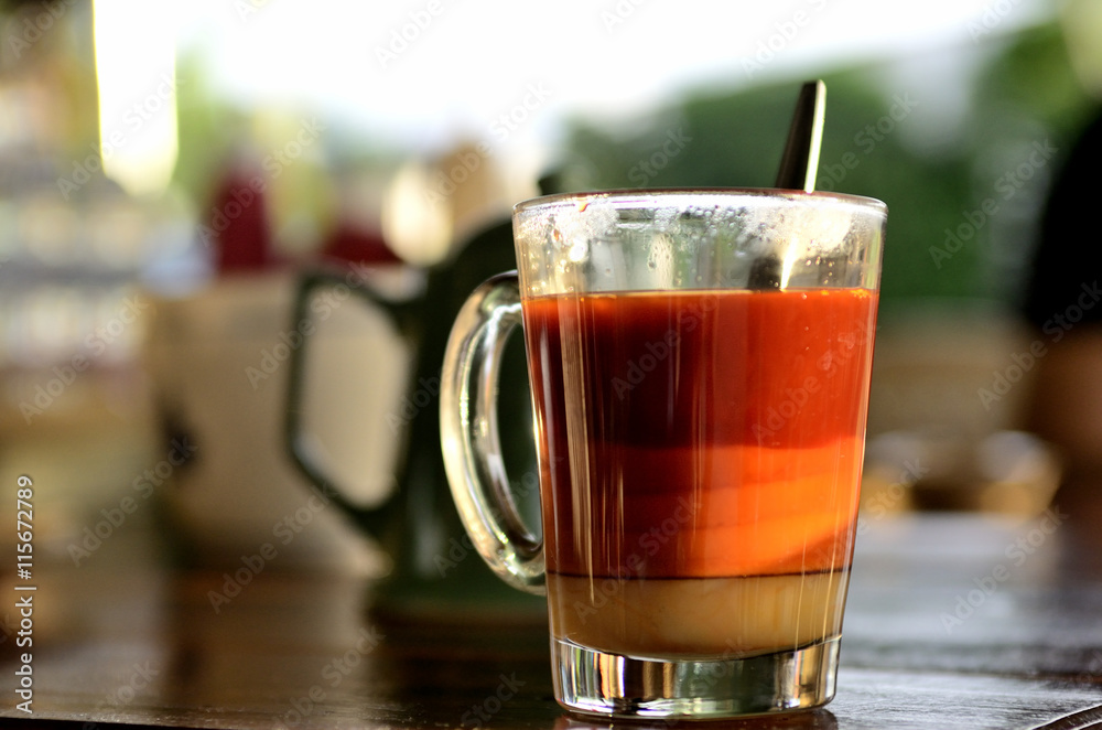 Thai Hot Milk Tea, Cha-Ron is a drink made from strongly brewed back tea, this Thai style hot-milk-tea served hot and filled sweetened condensed milk.
Thai Hot Milk Tea, Cha-Ron is a drink made from strongly brewed back tea, this Thai style hot-milk-tea served hot and filled sweetened condensed milk.