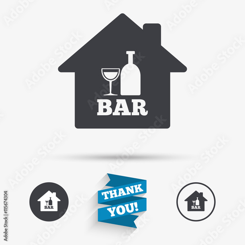 Bar or Pub sign icon. Wine bottle and Glass.