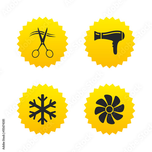 Hotel services icon. Air conditioning, Hairdryer