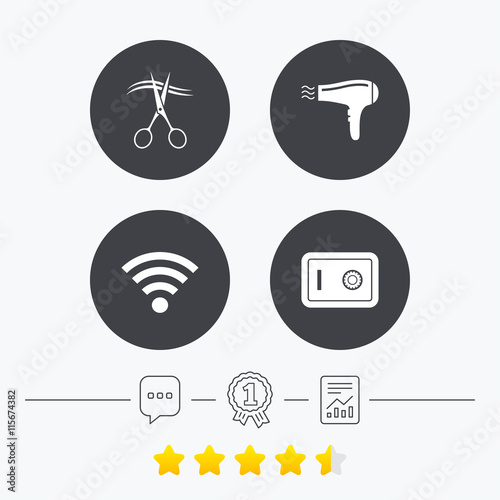 Hotel services icon. Wi-fi, Hairdryer and safe.