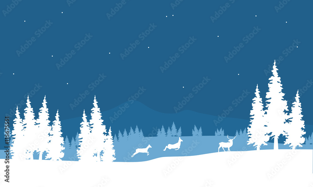 Silhouette of Christmas scenery deer