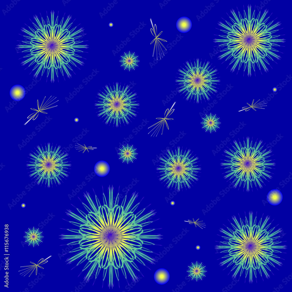 Snowflakes on a blue background. Winter background with fractal snowflakes with highlights
Snowflakes on a blue background. Winter background with fractal snowflakes with highlights