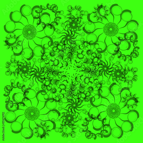 Floral ornament. Black ornate floral ornament for background or pattern on a green background 