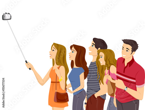Obraz na plátne Teens Groupie Selfie Stick