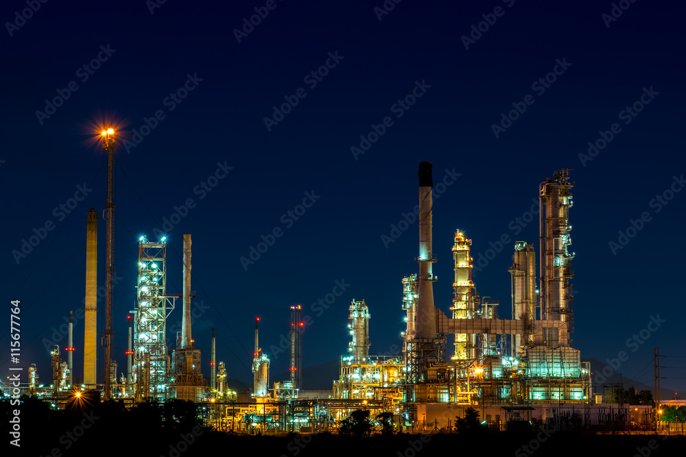 Oil refinery is working at night in thailand