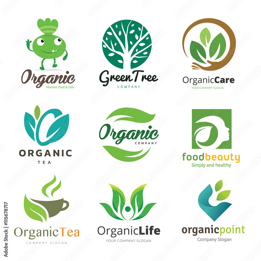 Logo Vector set of natural, organic, tree, beauty, Logo collection of  design elements for fresh food and healthy products. Stock Vector