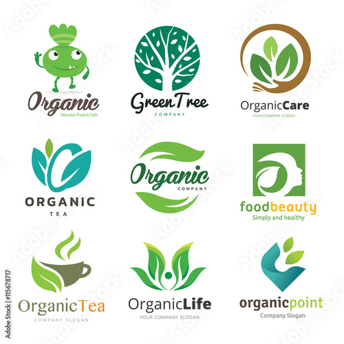Logo Vector set of natural, organic, tree, beauty, Logo collection of design elements for fresh food and healthy products.