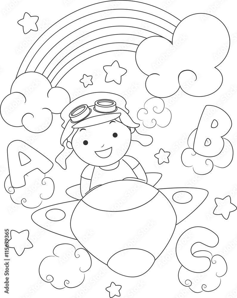 Kid Boy Plane Rainbow Color Page Stock Vector | Adobe Stock