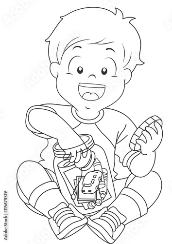 Kid Boy Jar Trinkets Coloring Page