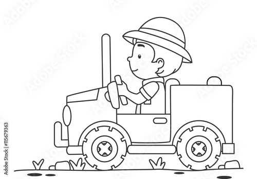 Kid Boy Safari Jeep Color Page