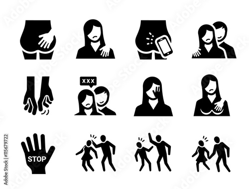 Sexual Harassment Vector Icon Set photo