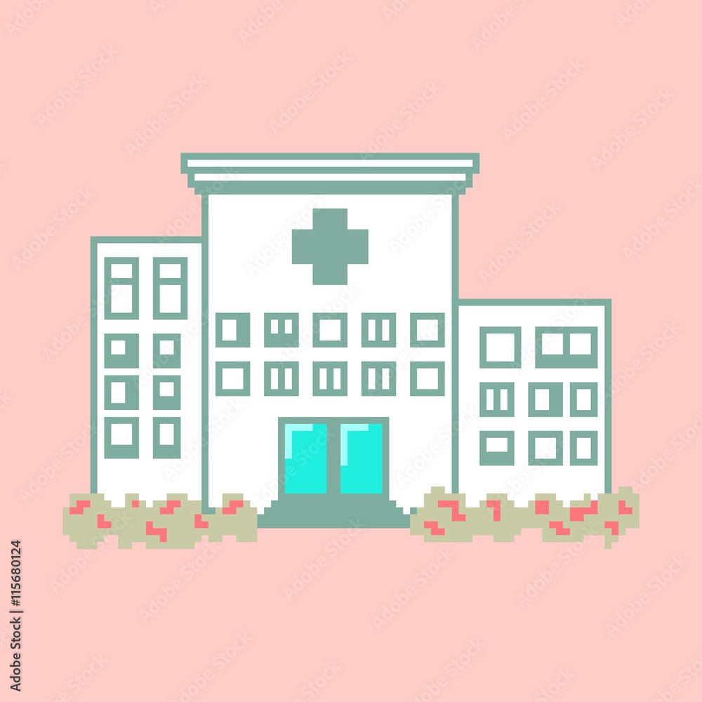 Hospital in pixel art style